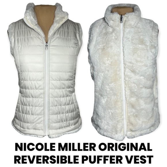 nicole miller original off white ivory reversible puffer vest size S - Picture 4 of 15